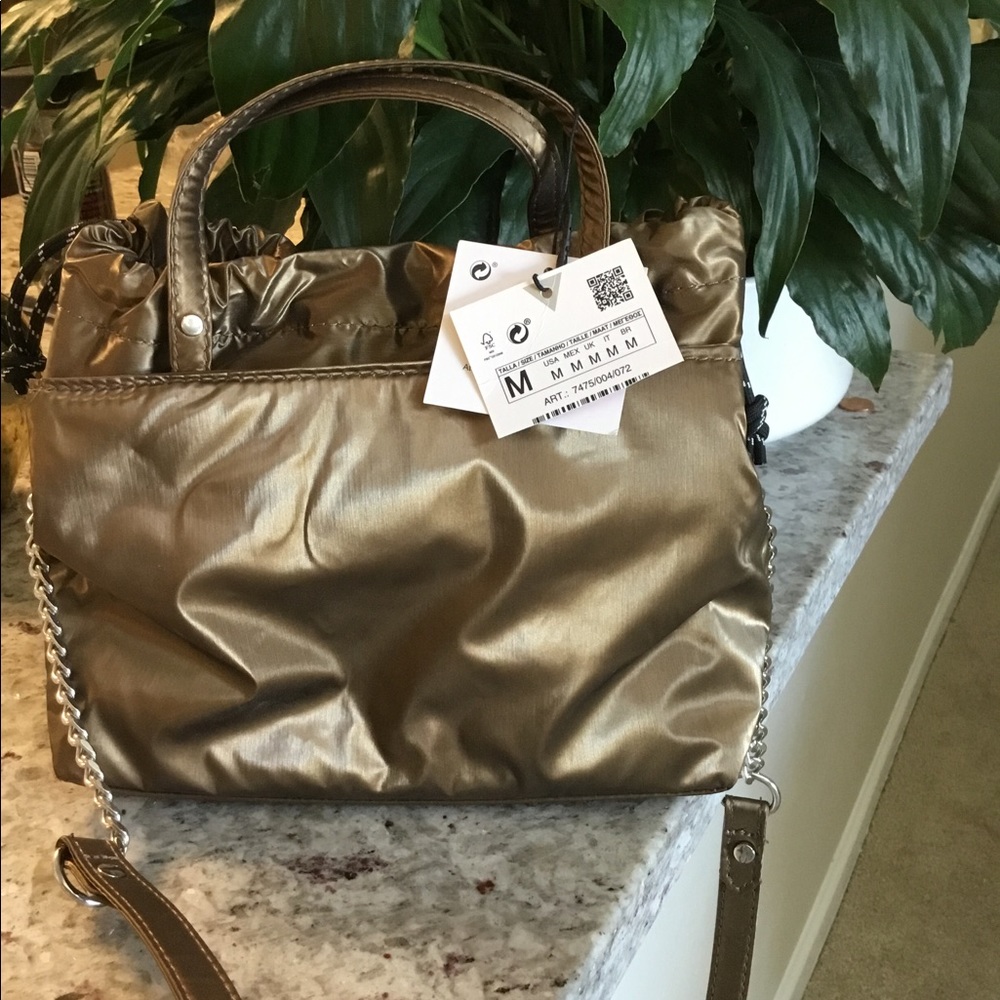 ZARA Nylon Bronze Metallic Crossbody Bag NWT